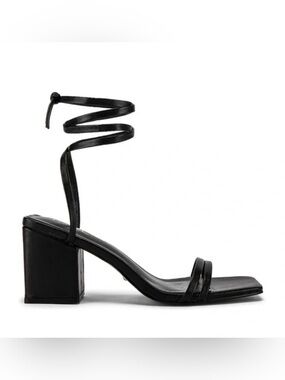 Raye Black Ankle-Wrap Block Heel Sandal - Women size 8